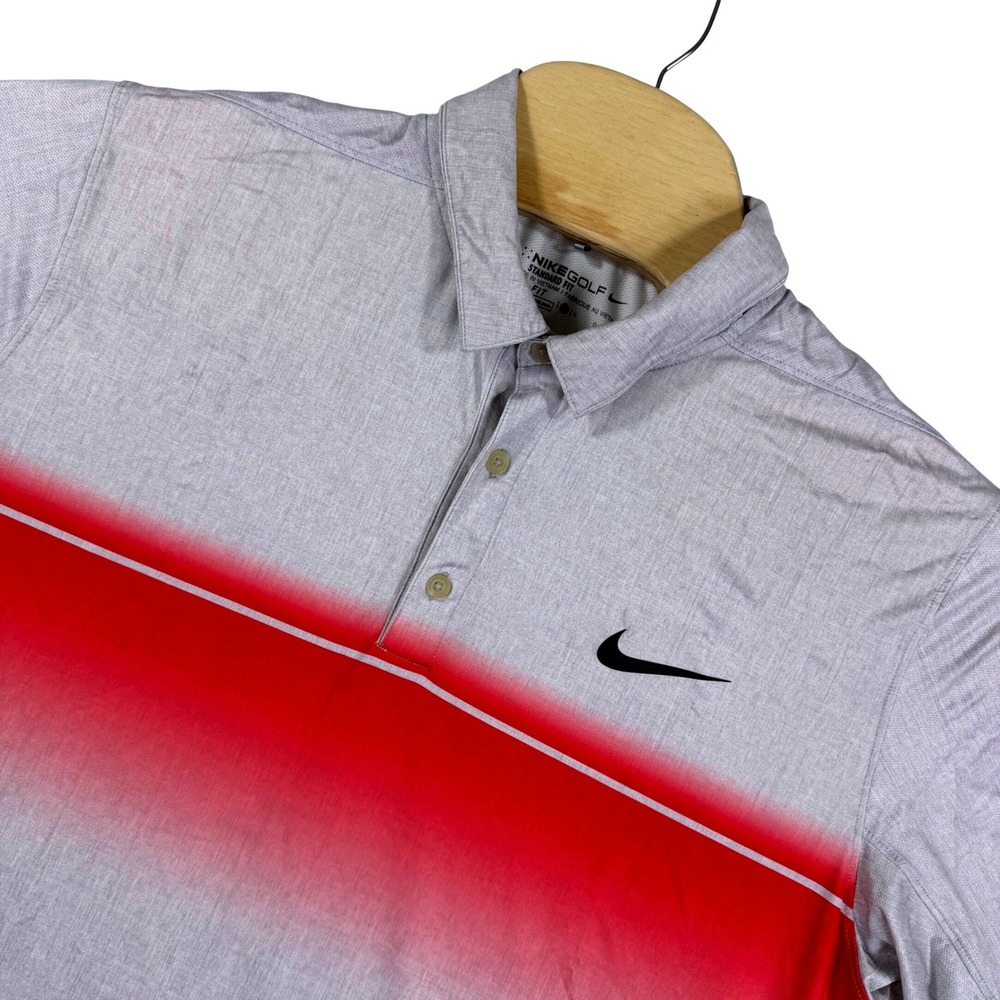 Nike Golf Dri‎ FIT Standard Fit Mens L Golf Polo Shirt Gray Red Fade Performance